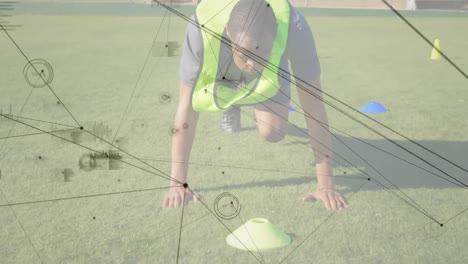 animación del procesamiento de datos y la red de conexiones sobre los jugadores de fútbol