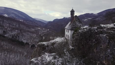 flying over the kuslat mosque from the ottoman period in bosnia and herzegovina