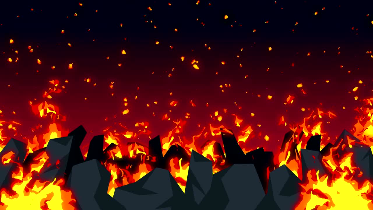 악의적 추상 애니메이션, 종말의 지옥 배경, 괴상한 야생에서 불꽃,