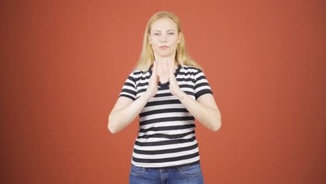 Woman-meditating-looking-at-camera.