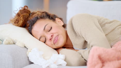 a sick woman sleeping suffering from the flu