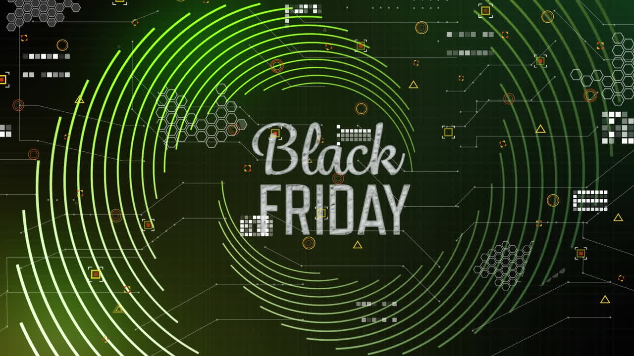 블랙 프라이데이 텍스트 배너의 애니메이션과 녹색 배경에 대한 데이터 처리