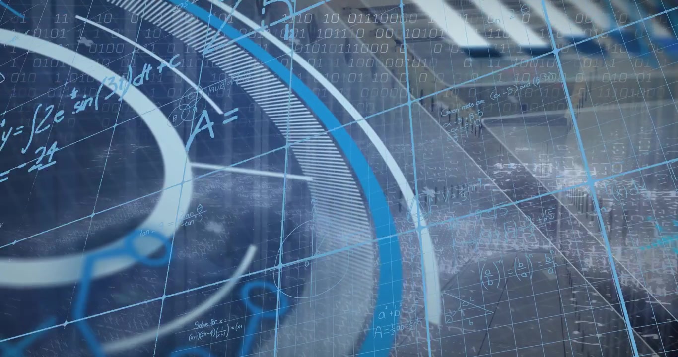 Animation of scope scanning and car drawing over man wearing vr headset
