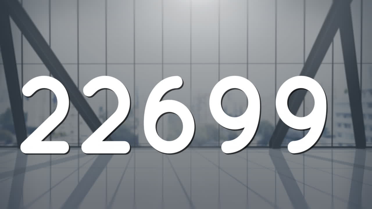 animación de números cambiando sobre una oficina moderna vacía