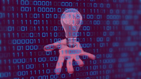 animation of binary coding over hand with lightbulb with spinning brain