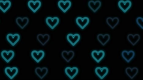 patrón de corazones con luz azul neón pulsante