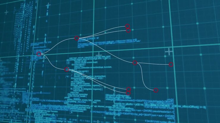 Animation of data processing over blue background