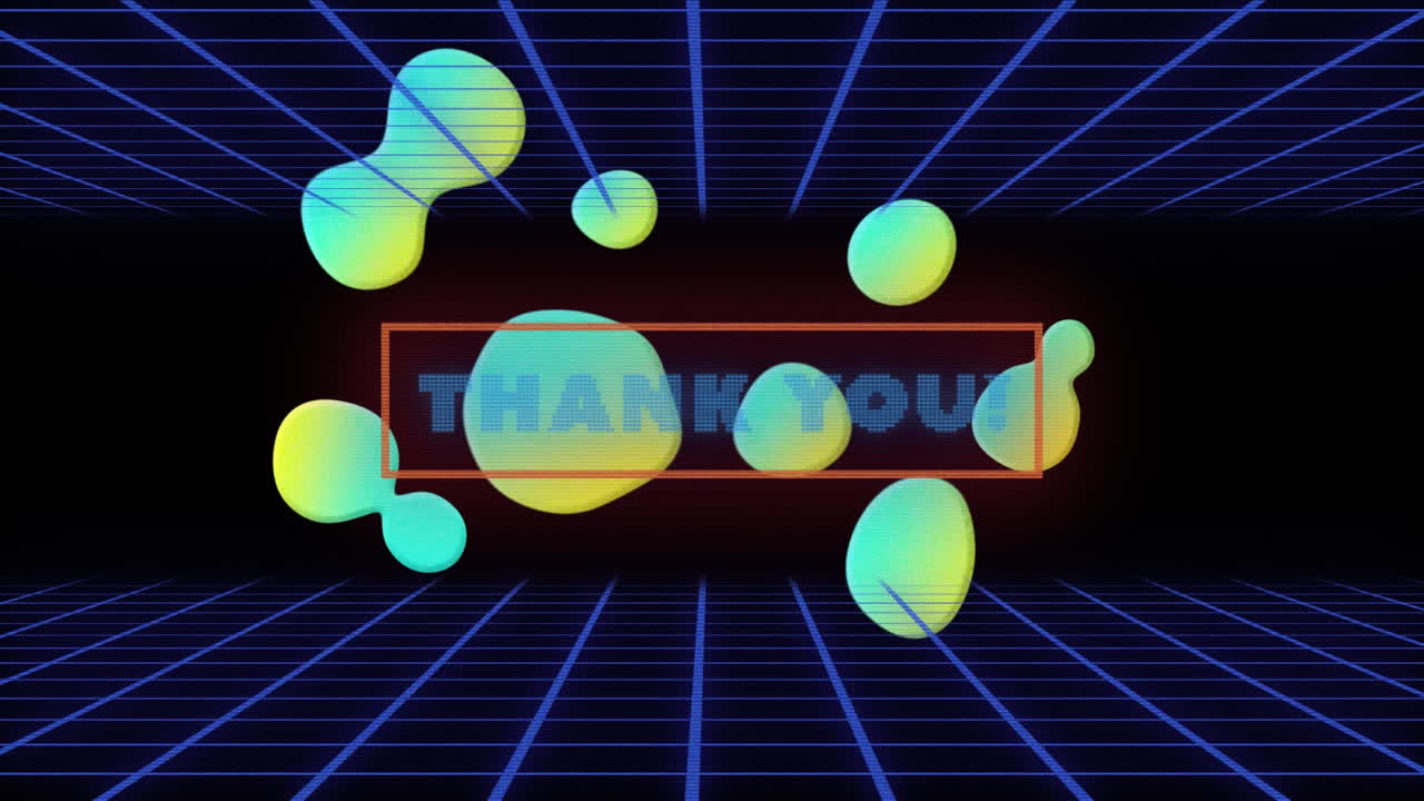 블랙 배경에 대한 그리드 네트워크와 그래디언트 모양에 대한 감사 텍스트 배너의 애니메이션