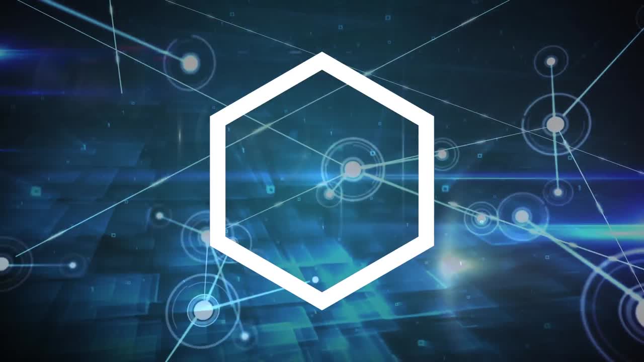 animación de una forma geométrica sobre una red de conexiones sobre un fondo oscuro