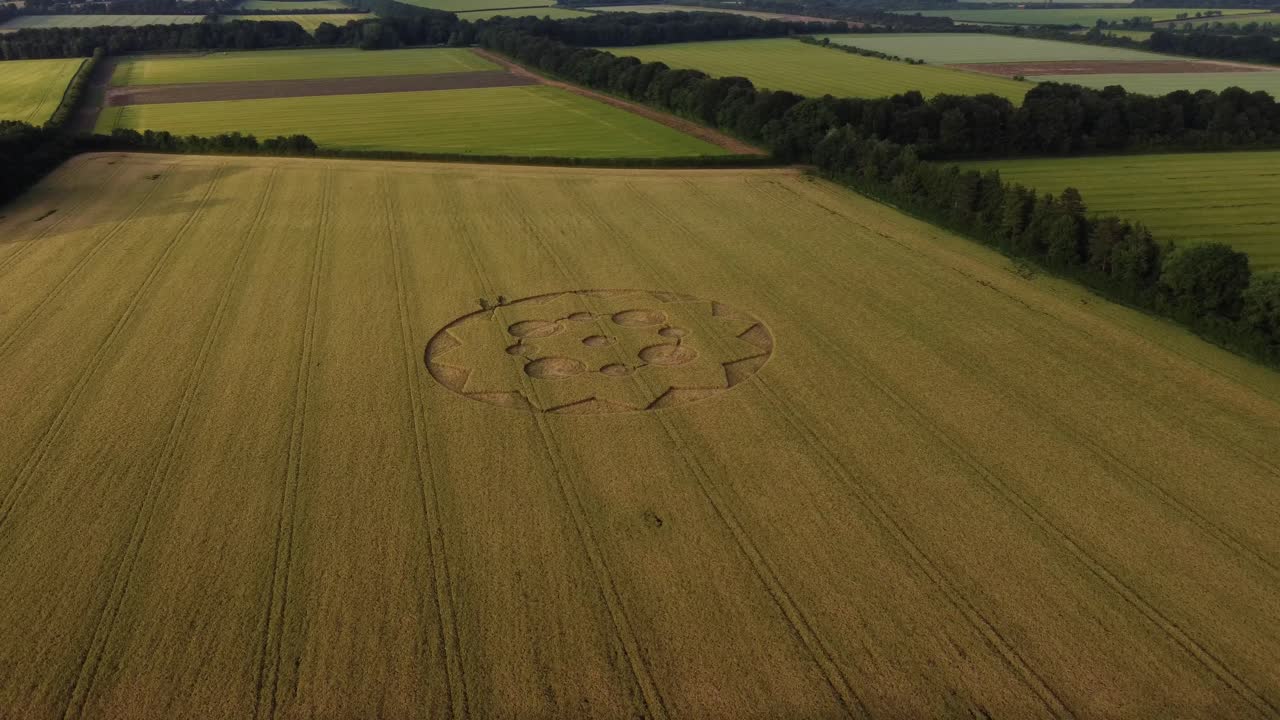 Aerial View Of Crop Circle Near Sutton Scotney, Winchester, UK - drone shot