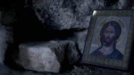 religious icon in a stone niche