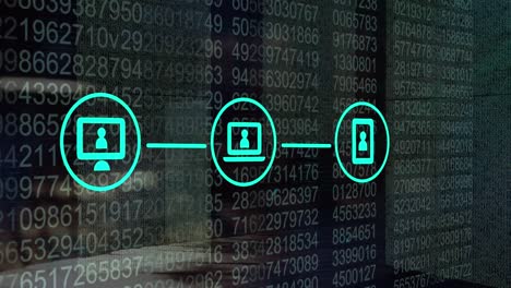 animation of network with digital icons and data processing