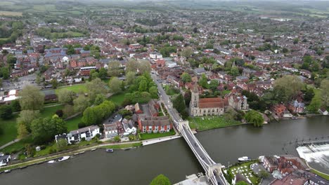 Marlow-suspension-bridge-and-town-Buckinghamshire-on-River-Thames-UK-aerial-footage-4K