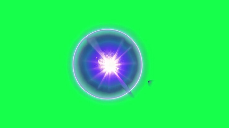 Sykkivä hehkuva sininen energiapallo vihreällä taustalla