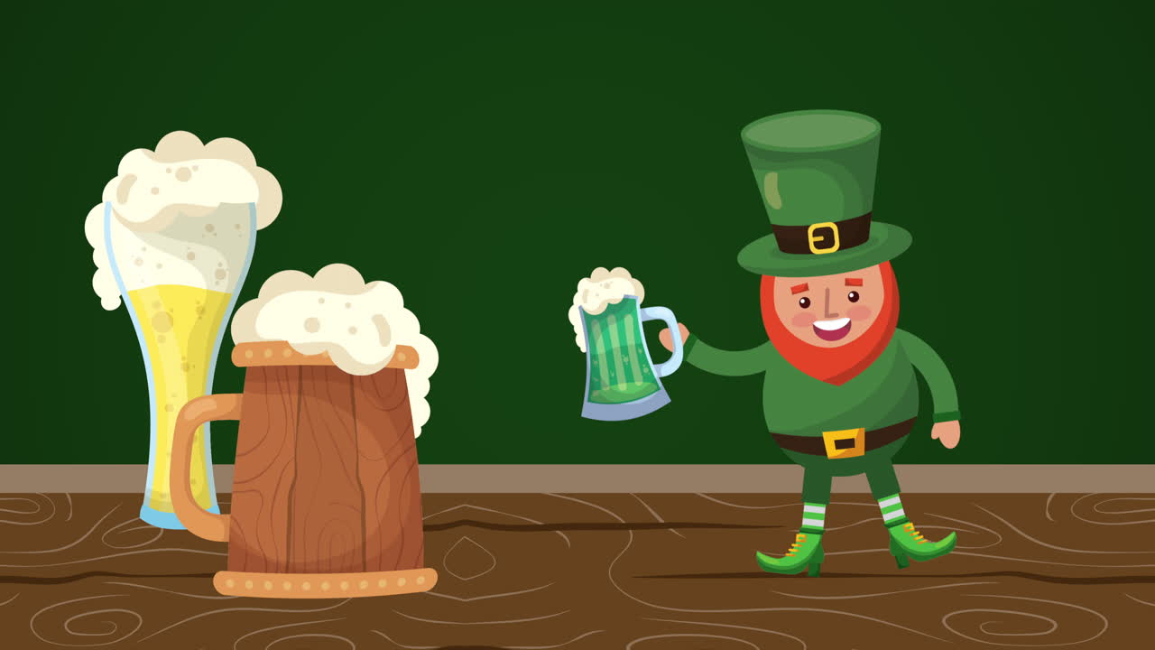 st patricks day animated card with elf and beer