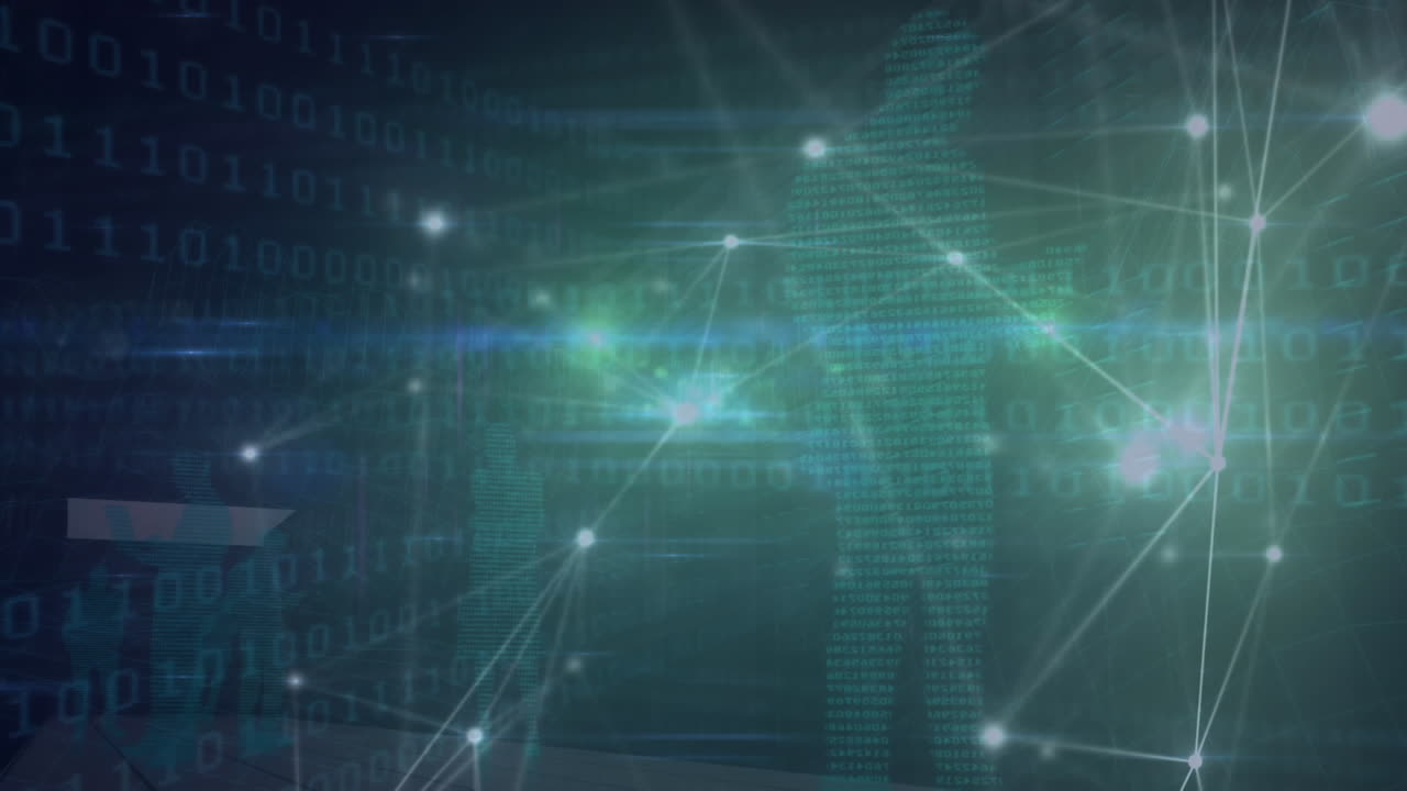 Animation of networks of connections over binary coding and business people