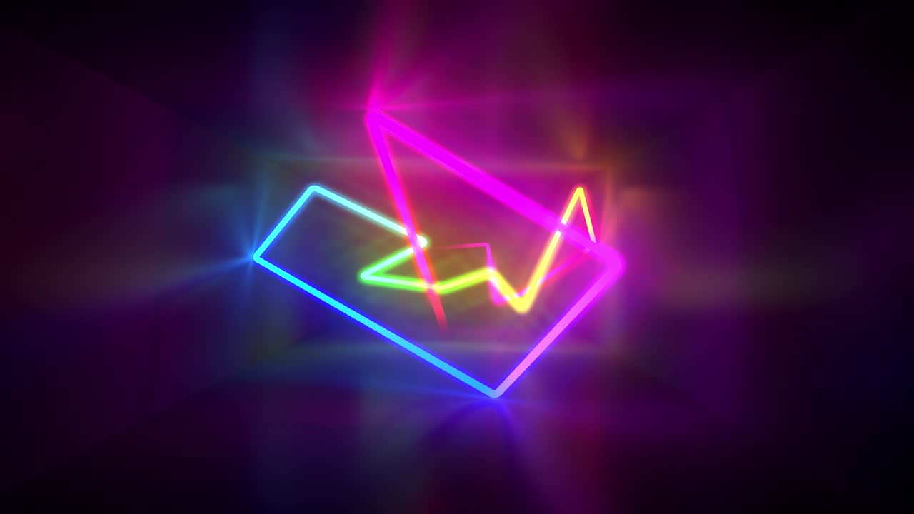 다채로운 빛나는 선들이 정의되지 않은 공간에 그려집니다.