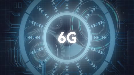 animation of 6g text over round scanner spinning and microprocessor connections
