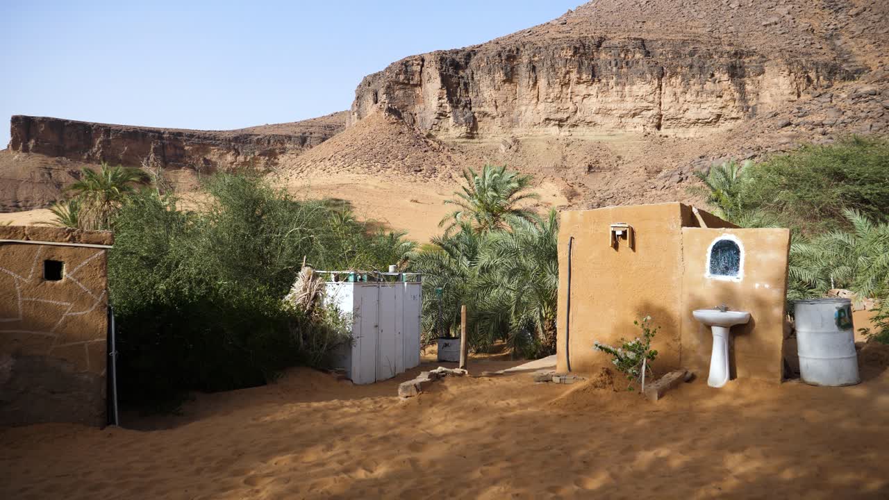 모리타니의 사하라 사막에 있는 테르지트 오아시스 마을의 건물 구조