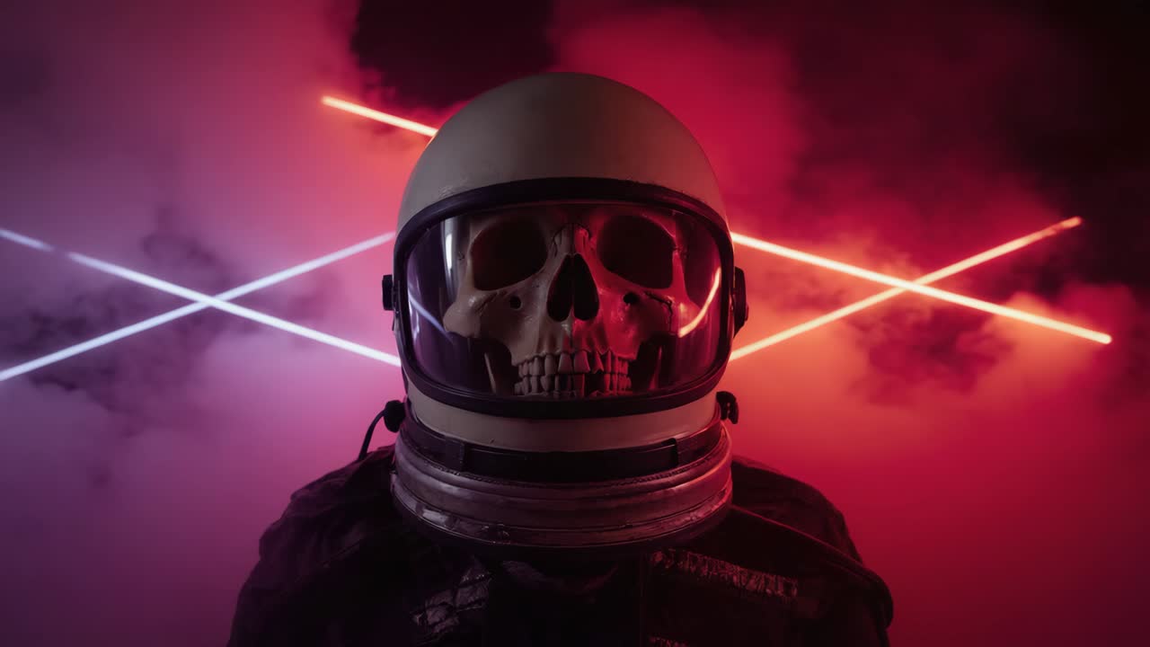 Astronaut Skull in Neon Smoke