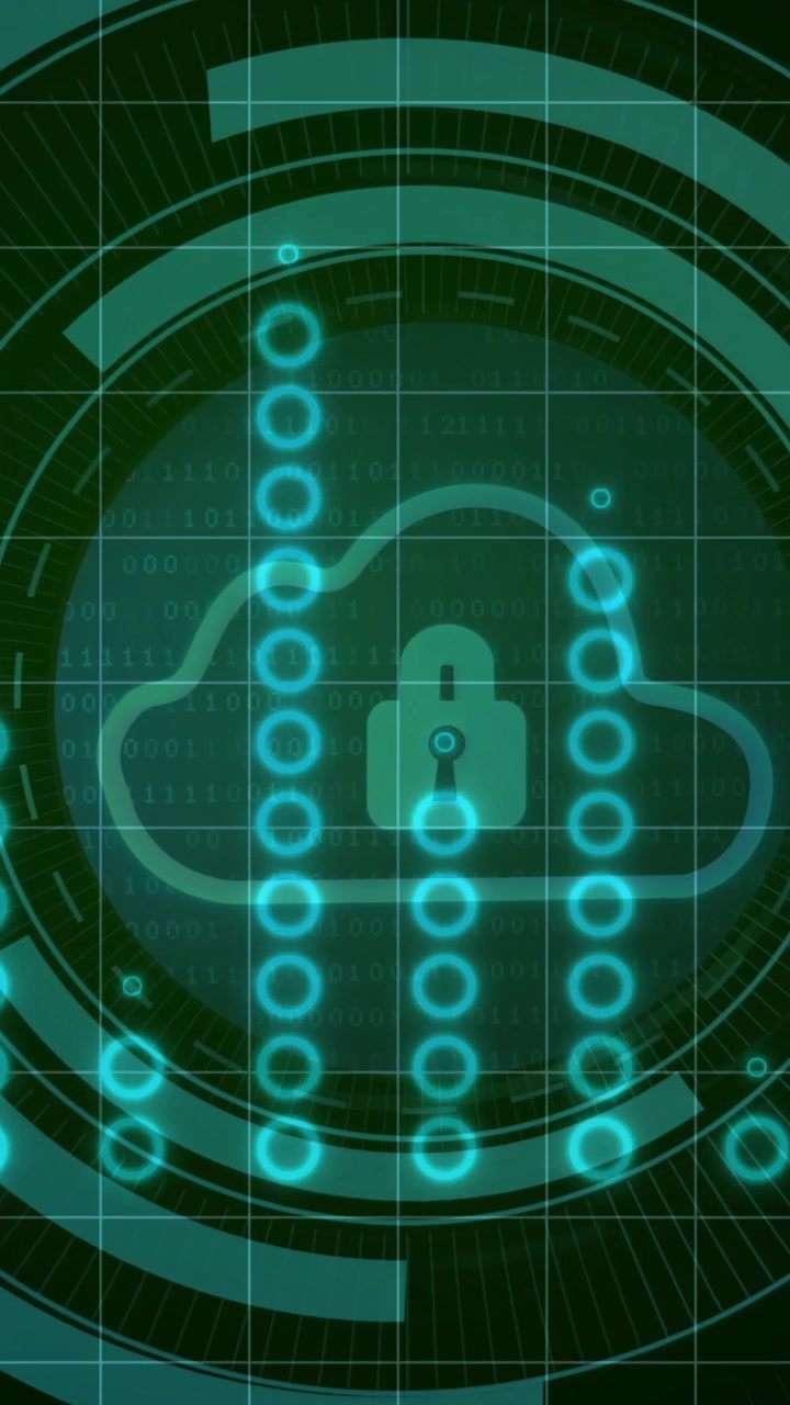 Animazione di icona cloud ed elaborazione dati digitali su sfondo scuro