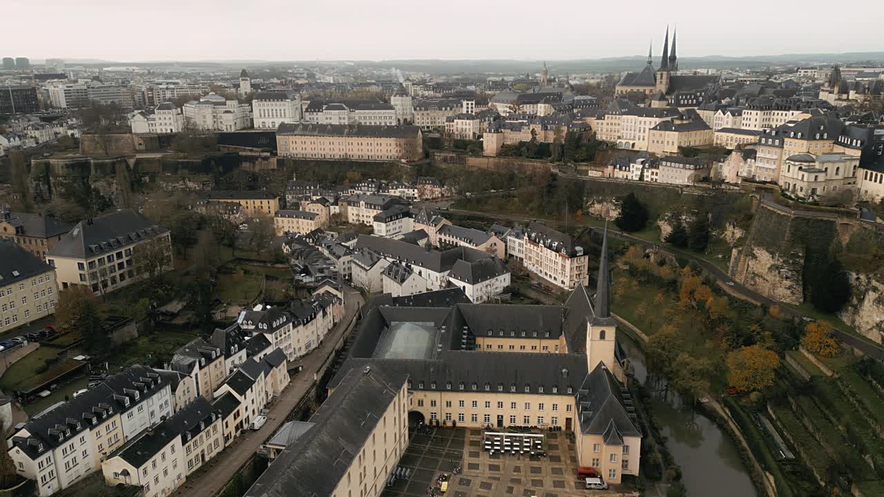 Drone footage of Grund in Luxembourg