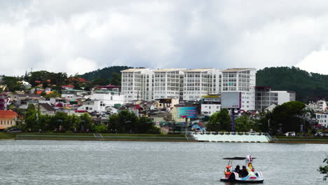 static view of colorful da lat downtown from the lake