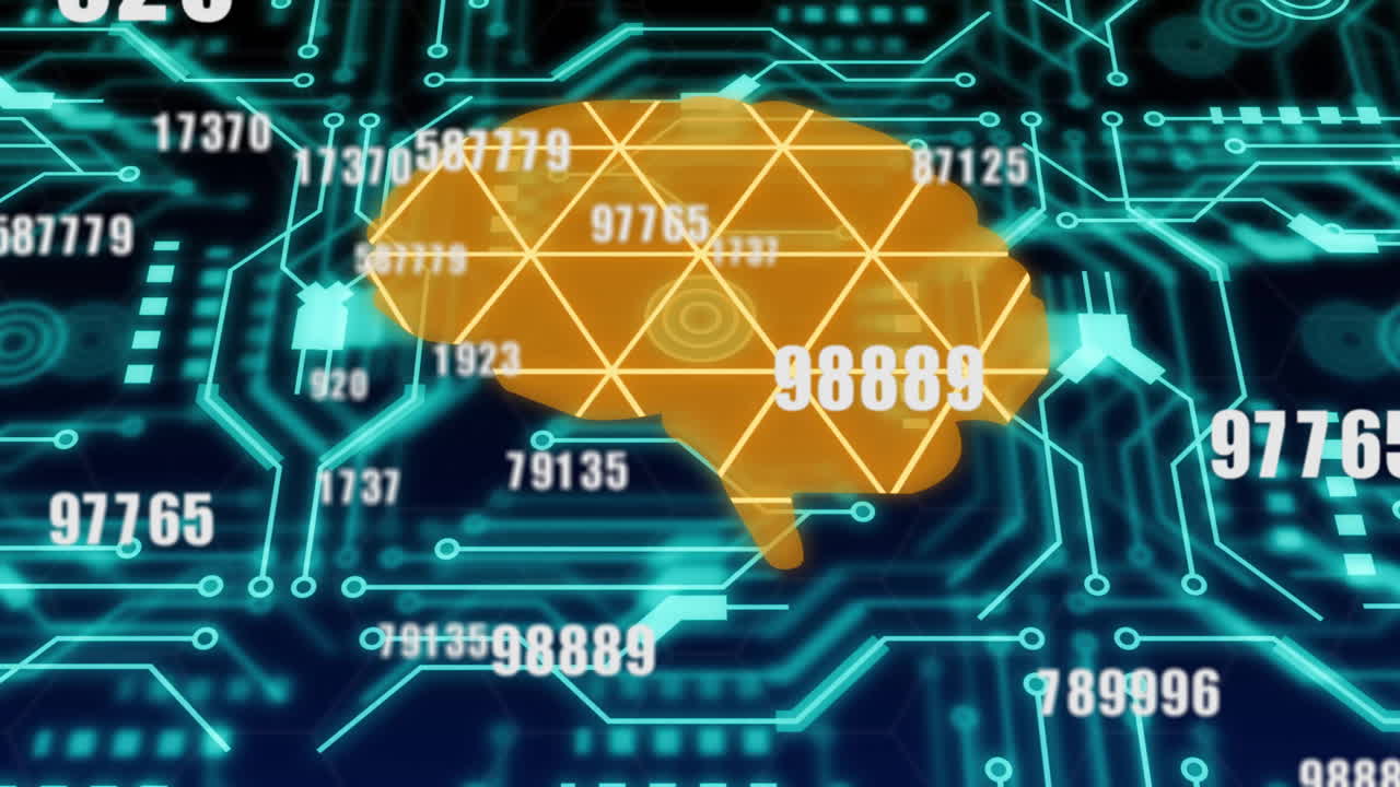Animation of digital brain with data processing over connections