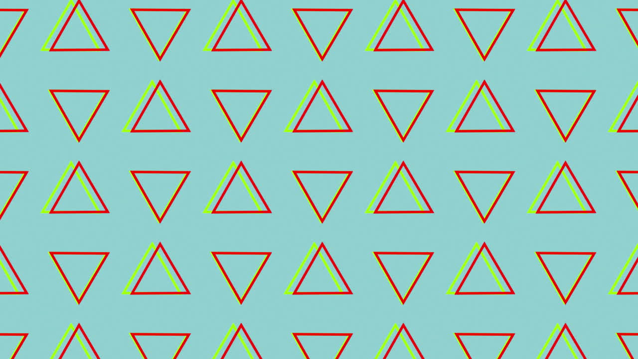 노란색과 빨간색 삼각형의 줄의 레트로 최면 운동의 애니메이션