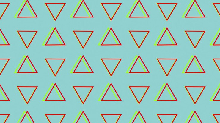 Animation of retro hypnotic motion of rows of yellow and red triangle