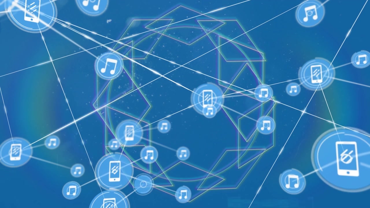 Tynd linje vises, central telefon sender noder ud, danner ringnetværk, der viser dataflow