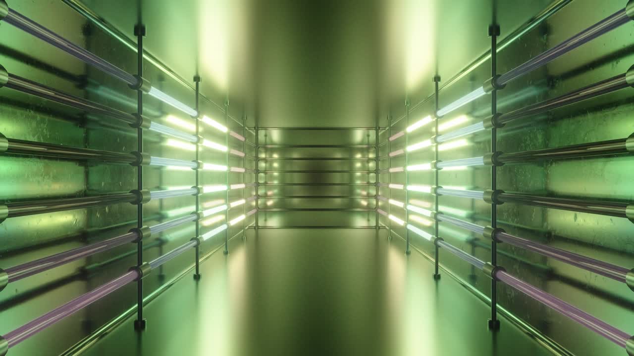 luces de neón arco iris parpadeantes en un túnel reflector fluorescente brillante - animación de fondo de movimiento de bucle vj sin costuras de 4k