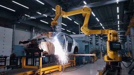 robotic welding on an automotive production line