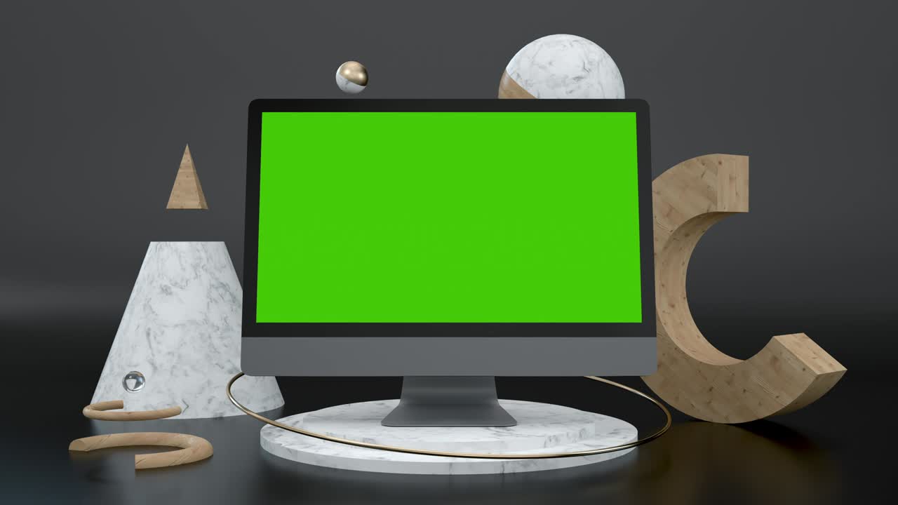 monitor y clave de croma para publicidad maquillaje de sitio independiente. pantalla verde limpia computadora para presentación e blog de negocios o aplicación de juegos. animación 3d arte objeto escritorio pantalla verde fondo nadie