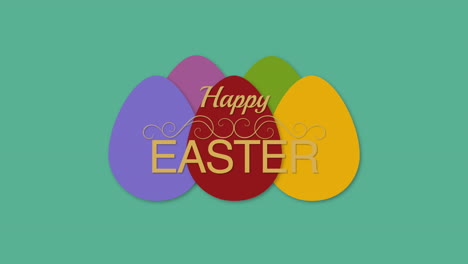 animated closeup happy easter text and eggs on green background 2