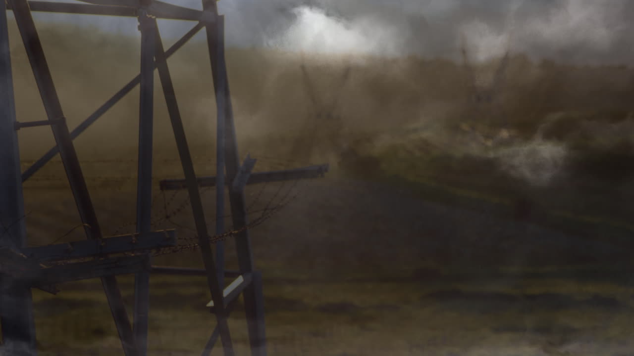 анимация шторма над электрическими столбами на закате