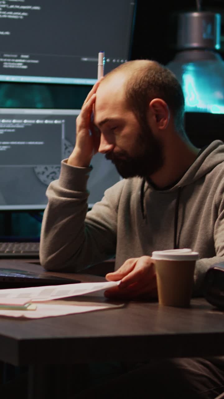 Vertical video: Web engineer thinking about programming solution