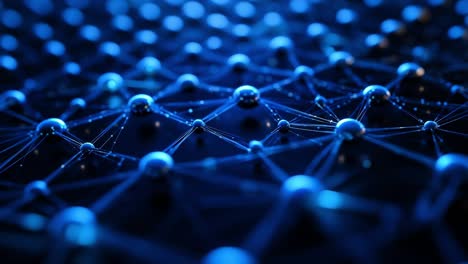 blue digital network links. close-up view of a digital network showcasing interconnected nodes and lines in vibrant blue shades.