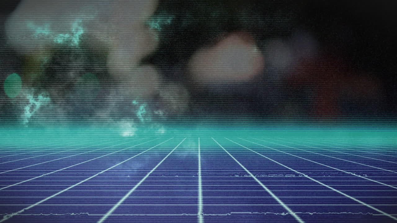 흐릿한 배경 위에서 간섭과 네온 선의 애니메이션