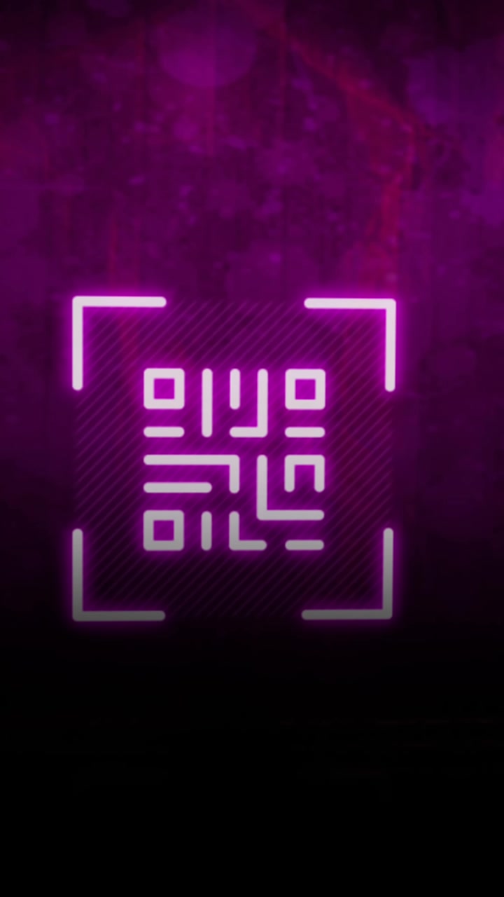 Animation of qr code and neon lines on purple background