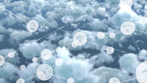 animación de la red de conexiones con iconos sobre nubes