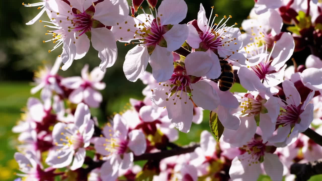 Spring Meadow with Blooming Trees and Flowers