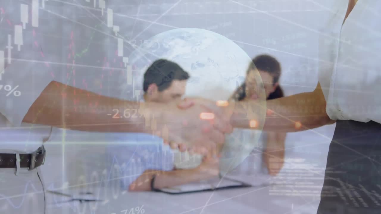 전 세계 애니메이션, 바이너리 코딩 및 금융 데이터 처리에 대한 사업가 손잡이