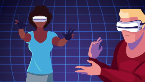 virtual reality tech with interracial couple using masks