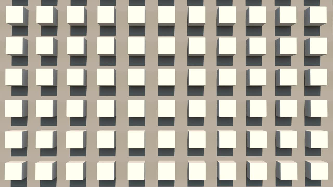cubos geométricamente dispuestos en la pared, iluminados con luz desde la mañana hasta la noche.