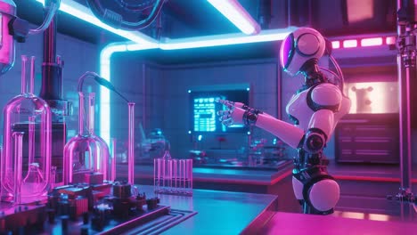robot scientist in a futuristic laboratory