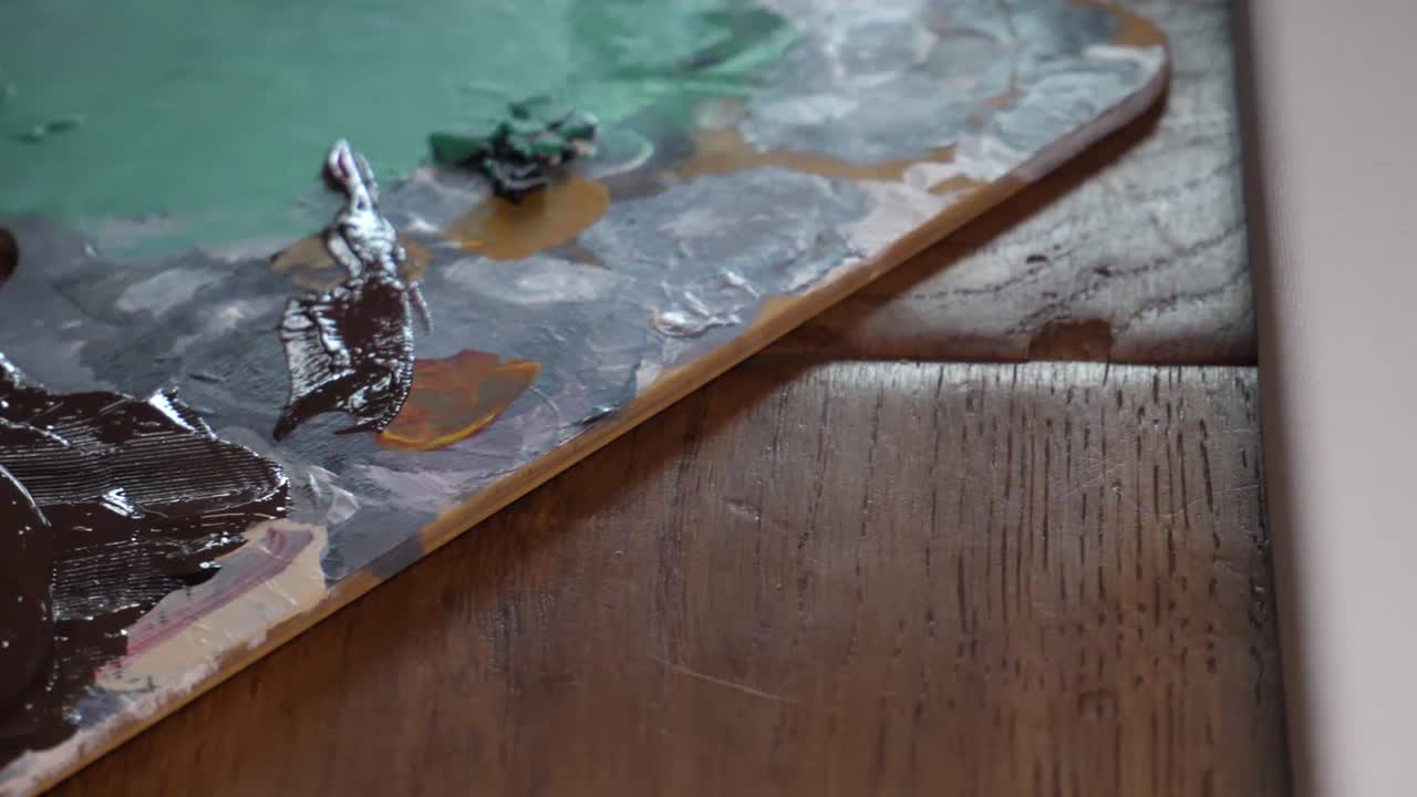 diapositiva larga de la mezcla de colores para el color base del lienzo, pintura con acrílico