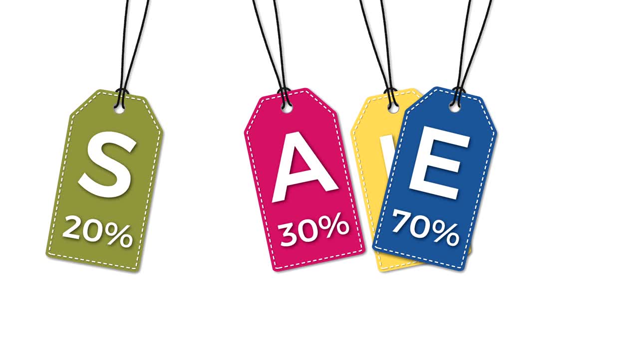 Colored hanging sale labels  isolated on white.