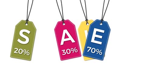 colored hanging sale labels  isolated on white.