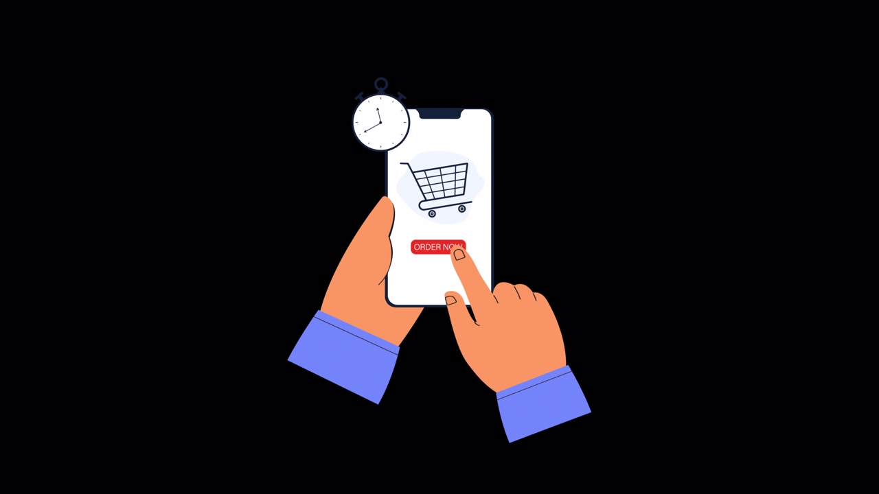 Animated Hands Using Smartphone for Online Shopping with Timer